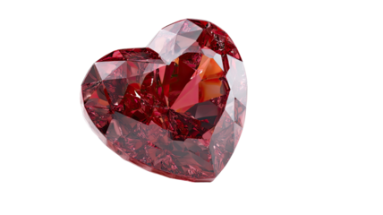 Luxury heart-shaped ruby gemstone jewel, brilliant and shiny, isolated on white