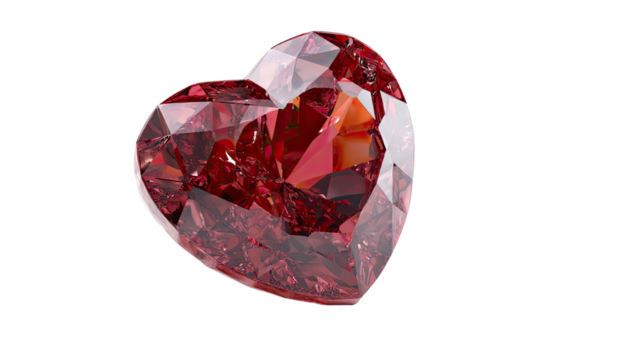 Luxury heart-shaped ruby gemstone jewel, brilliant and shiny, isolated on white