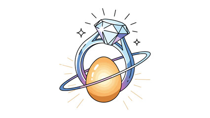 A diamond ring encircles a glowing golden egg with stylized rays