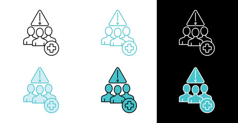 People group with alert and medical cross icon for healthcare emergency in line and fill style