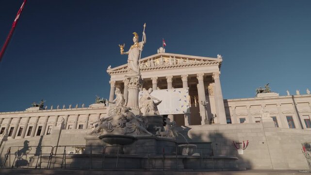 Austrian Parliament Building and Athena Fountain in Vienna, Austria