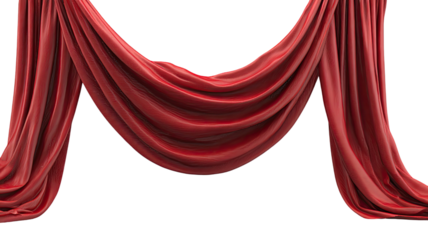 Red velvet theater curtain backdrop isolated on white for a stage show or opera performance