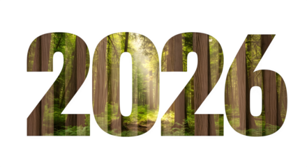 2026 year number with forest texture isolated on transparent background concept