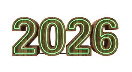 Glowing 2026 year number isolated on transparent background for new year concept