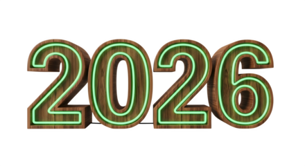 Glowing 2026 year number isolated on transparent background for new year concept
