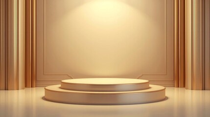 Elegant twotier podium illuminated by a spotlight on a neutral background