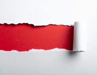 Top view red torn paper on white and grey background