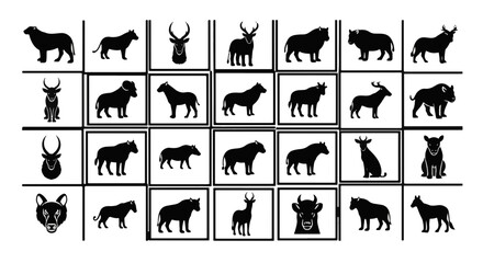 African Animals Silhouette Set Illustration: Wildlife Species Vector Collection in Black and White for Creative Design Projects