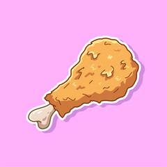 Crispy Cartoon Fried Chicken Drumstick Icon – Tasty Fast Food Illustration for Menu, Branding, Stickers, and Cute Food Design