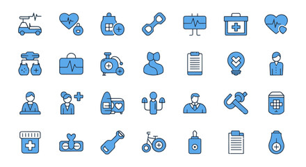 Medical Icons Set, Healthcare and Medicine Vector Illustration, Clinic Line Art Pictogram, Doctor Elements, Health Symbol, First Aid Kit and Patient
