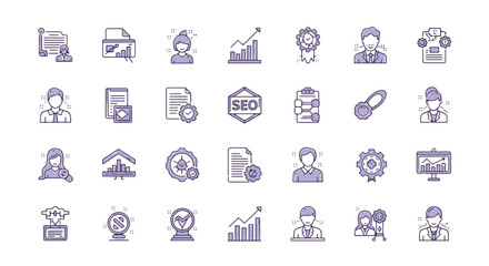 Business strategy and planning linear vector illustration, business management strategy and human resources development, concept for presentations, reports, web design