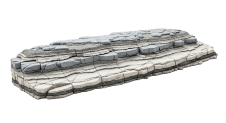 Layered sedimentary rock formation against black background