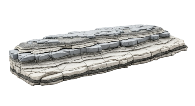 Layered sedimentary rock formation against black background