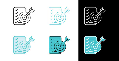 Target and checklist icon for business goals and productivity in line and fill style