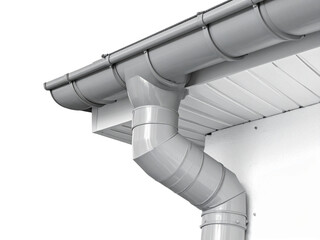 Modern metal roof drainage pipe, clean and functional, suitable for construction, renovation, architecture, or house exterior improvement projects.