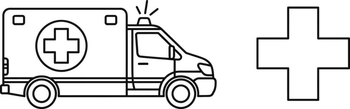 Emergency Medical Services: A detailed illustration of an ambulance alongside the universally recognized medical cross, symbolizing swift response and critical care.