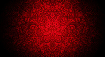 Intricate deep red abstract pattern with subtle symmetrical design and dark vignette effect