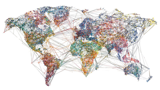 A colorful splash abstract vector world map on a white background, perfect for global business and travel illustration - Powered by Adobe
