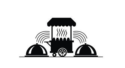 Whimsical illustration of a steaming food cart serving delicious meals