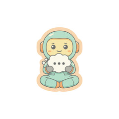Cute Cartoon Astronaut Holding a Cloud with Speech Bubbles.