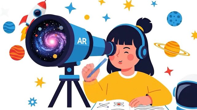 Young Astronomer Explores the Cosmos with Telescope and Notebook.