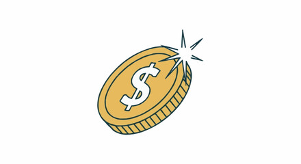Shiny golden coin with dollar sign represents wealth and value.