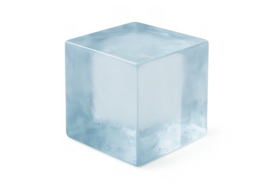 Ice cube cooling drinks, refreshing transparent frozen water block for beverages and cold concepts on a transparent background - Powered by Adobe