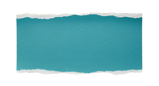 Torn Teal Blue Paper, Strip with White Ragged Edges, cutout, PNG isolated on white or transparent background