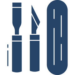 Illustration of Surgical Scalpel and Chisel Tools in Dark Blue Silhouette on Transparent Background