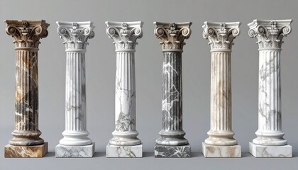 Naklejka premium 3d illustration. Classic antique marble columns set in in different styles