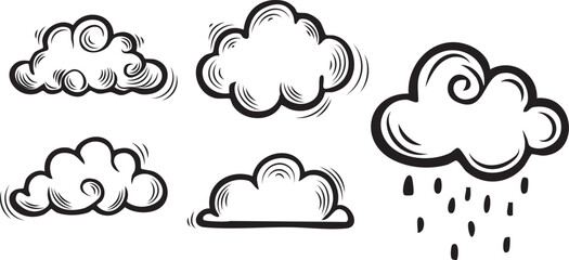Fototapeta premium hand drawing, cloud set vector, black and white color