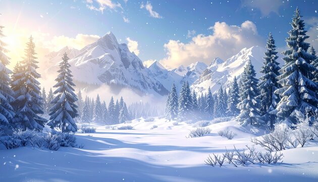 Digital composite of Winter scenery and falling snow 