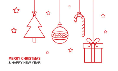 simple christmas vector with red line icons including tree gift and candy perfect for greeting cards and posters