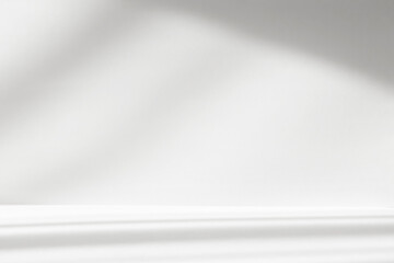 Abstract white studio background with shadows of window. Empty 3d gray room with copy space. Display product with blurred backdrop.