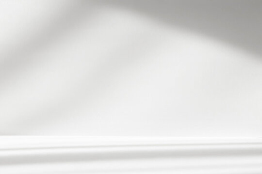 Abstract white studio background with shadows of window. Empty 3d gray room with copy space. Display product with blurred backdrop.