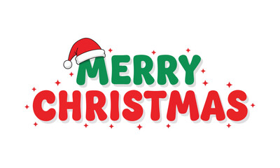 bold green and red merry christmas typography with santa hat perfect for holiday posters and greeting cards