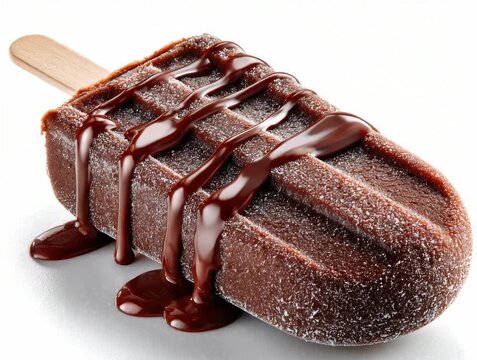 Delicious chocolate popsicle melting on a stick in a clean white background setting