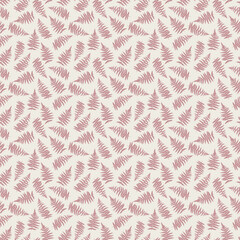 Seamless vector pattern with delicate fern leaves in soft mauve tones on a light background. Elegant botanical design for textiles, wallpaper, stationery, and packaging