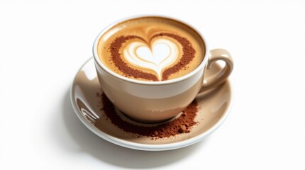 Delicious cappuccino with heart shaped latte art and cinnamon topping