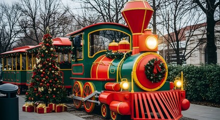 Festive Christmas Train with Decorated Tree holiday