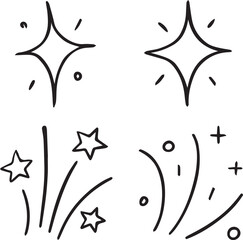 Hand Drawn Line Ray and Confetti Icon Set