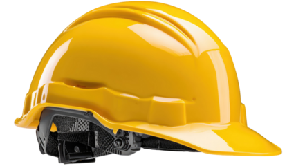 Yellow plastic construction safety helmet hard hat isolated on white background