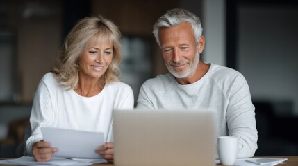 senior couple sitting together with laptop