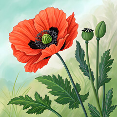 a vibrant illustration of a poppy flower