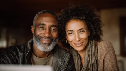 senior couple sitting together with laptop