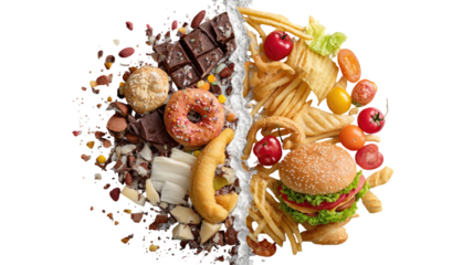 Chocolate chip cookies ,donuts,burgers,cherries,on a plate, a delicious and fresh sweet snack