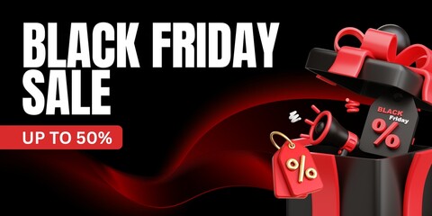 Red and Black 3D Black Friday Sale  Banner Landscape - 1