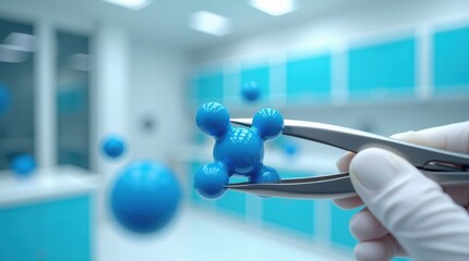 Scientist holding a virus sample with tweezers in a laboratory