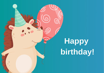 Turquoise card with a hedgehog and "Happy Birthday"  