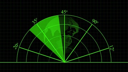 Digital Radar Screen Displaying Earth Globe and Sector Angles on Grid animated Background, emphasizing scanning, monitoring, and advanced digital interface concepts. - Powered by Adobe
